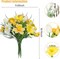 Artificial Easter Flower Fake Daffodils Flowers Yellow Tuilp with Pussy Willow Silk Spring Flowers 18IN Floral Arrangament for Indoor Kitchen Home Table Centerpieces Wedding Cemetry Decor